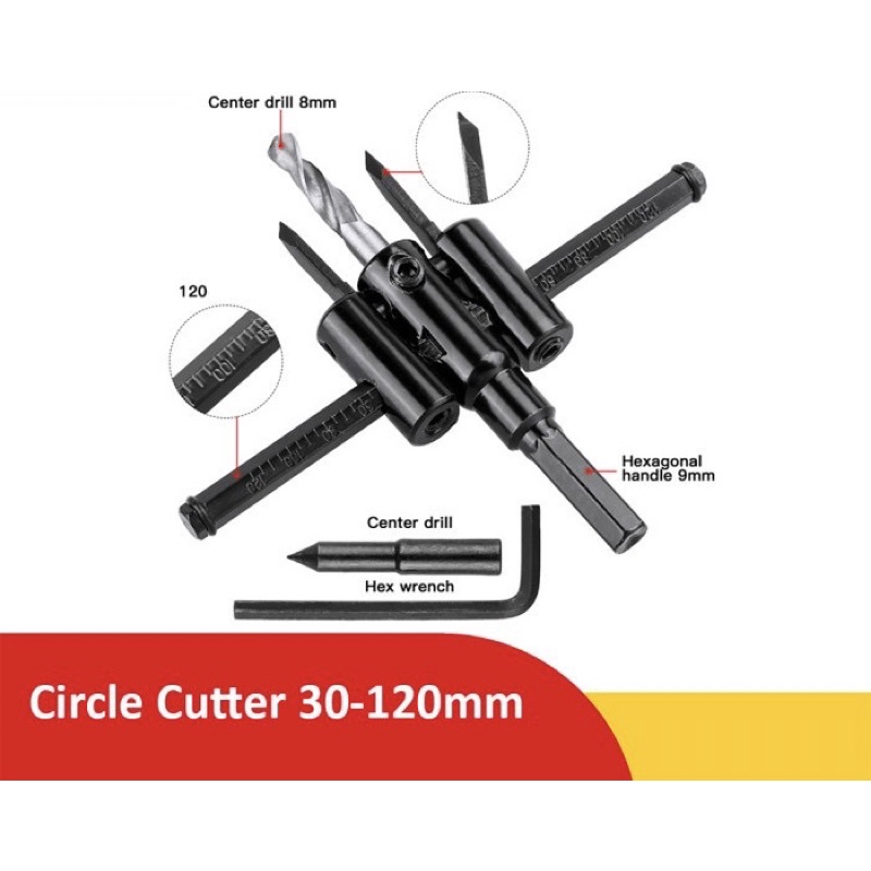 Ikura Mata Bor Kayu Jangka Adjustable Circle Hole Saw Cutter