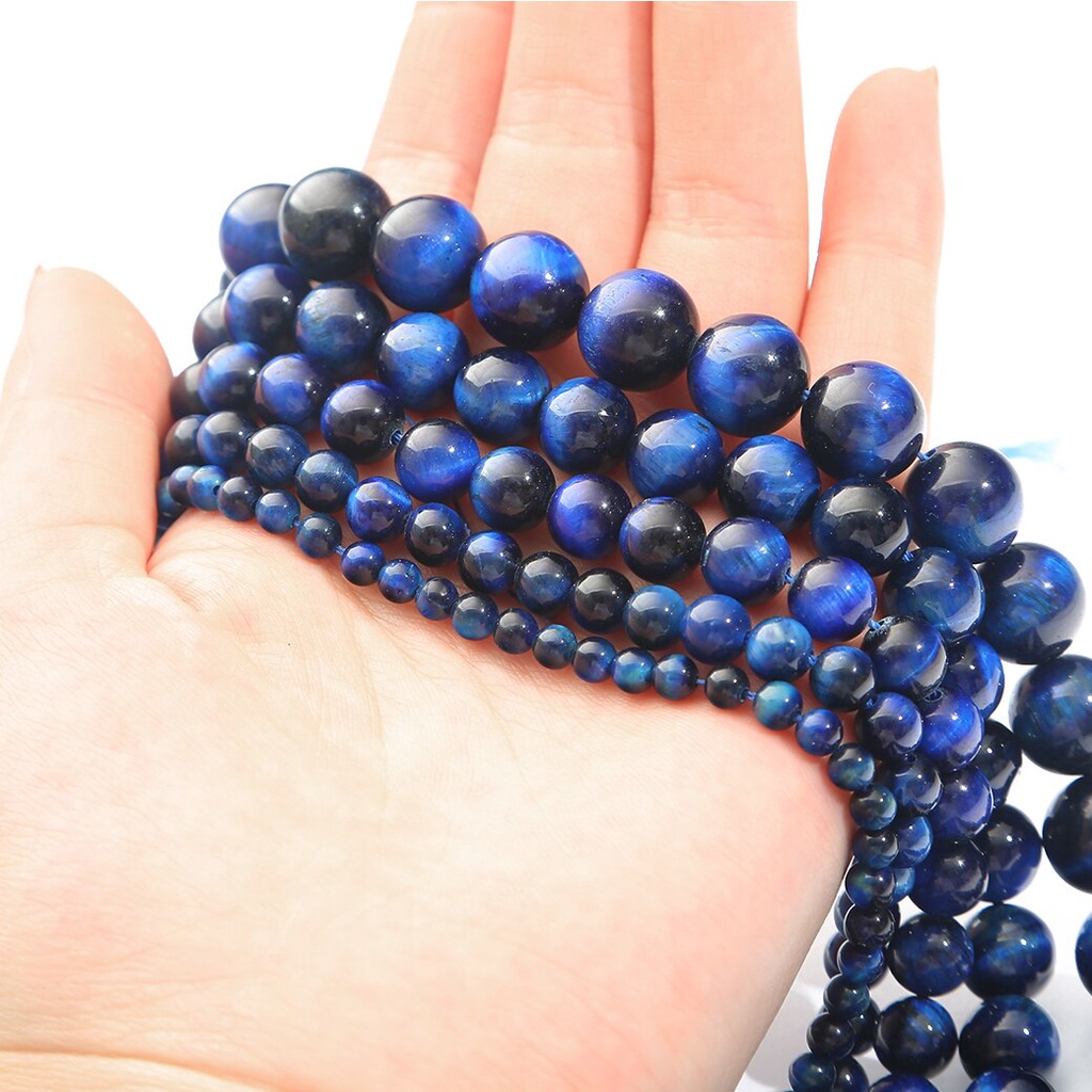 32-89/PCS Manik-manik Batu Alam Biru Tiger Eye Bulat Manik-manik untuk Membuat Perhiasan Memilih Ukuran 4/6/8 Mm Membuat Gelang/Kalung Aksesoris