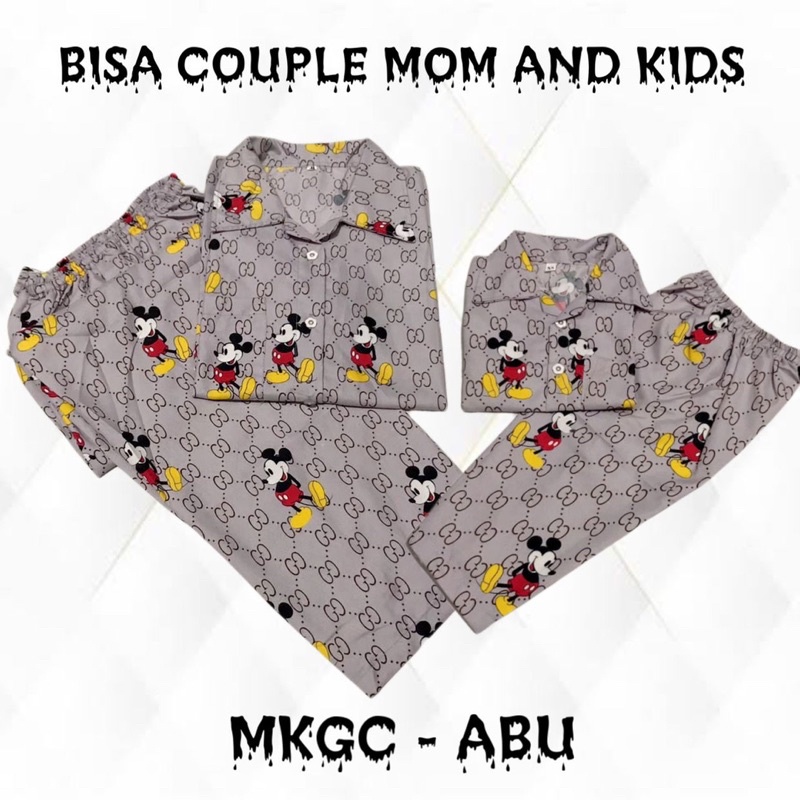 MKGC COKLAT HITAM &amp; ABU - stelan bajutidur piyama bisa couple family mom and kids katun dewasa anak