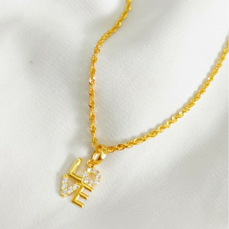 Kalung Liontin Korea model Love permata putih cantik lucu Emas asli