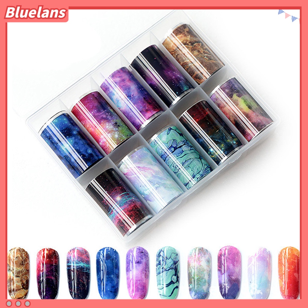 Bluelans 10 Rol / Kotak Stiker Kuku Motif Print Warna-Warni Bahan PVC Untuk Aksesoris Manicure Wanita