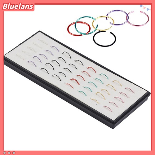 40 Pcs Cincin Hoops Tindik Tubuh Hidung Bahan Stainless Steel Warna Campur