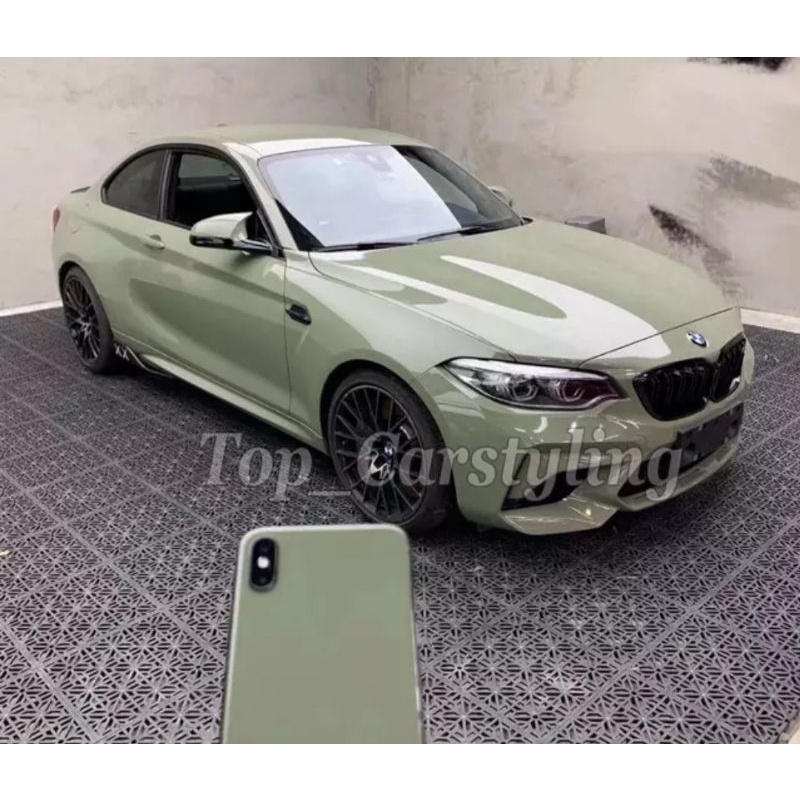 Sticker Fanchi FC213 Super Gloss Glossy Khaki Grey Hijau Sage Premium wrap per 50cm