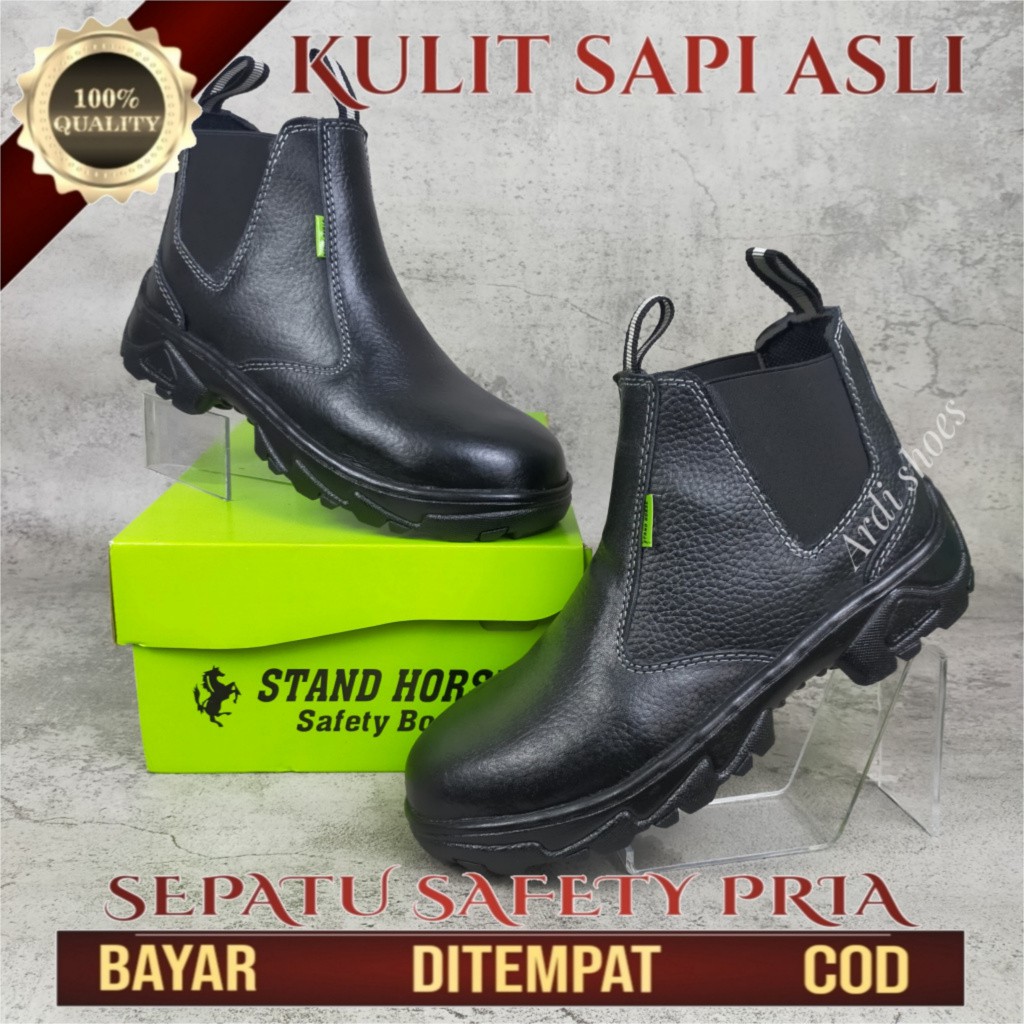 Sepatu Safety Boots Pria Kulit Sapi Asli Septi Ujung Besi Sepatu Sefty Cowok Sefti Proyek