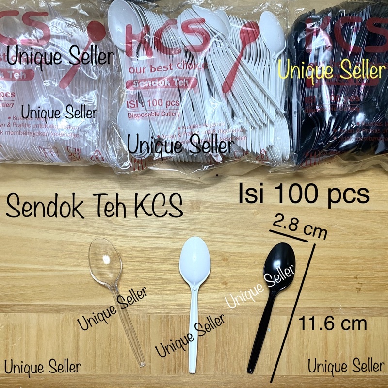 Sendok Teh Plastik KCS isi 100 / Sendok Puding Agar Jelly Besar Plastik Putih Bening / Sendok Teh Putih Bening Hitam