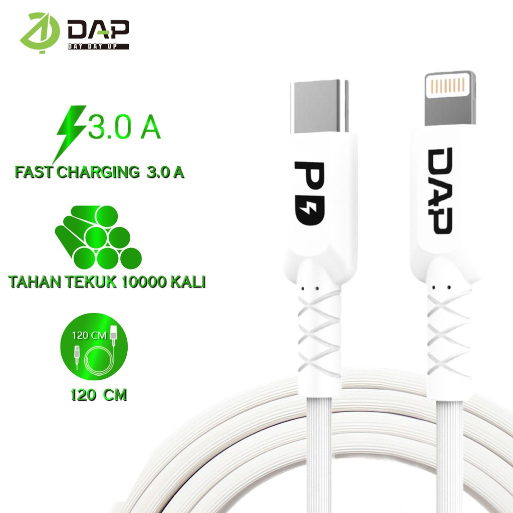 Kabel Data DAP D-CL120 TYPE-C To LIGHTNING Kabel Charger DAP D-CL120 TYPE C Ke IPH Kabel Casan DAP D-CL120 TIPE C Ke LIGHTNING