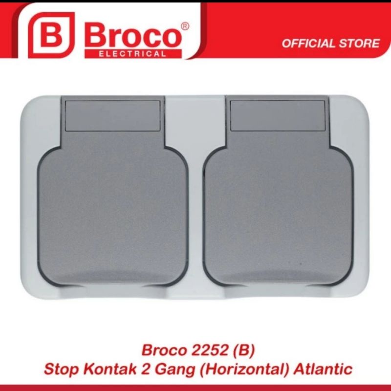 BROCO STOP KONTAK 2 LUBANG TUTUP WATERPROOF ATLANTIC 2252 HORIZONTAL / STOP KONTAK 2 LUBANG OB TUTUP BROCO ATLANTIC 2252 HORIZONTAL