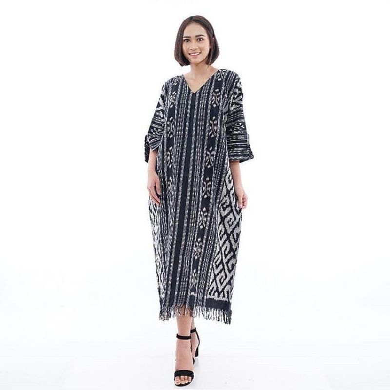 kaftan tenun modern - dress tenun jumbo baju tenun wanita  - tunik tenun etnik - baju tenun wanita m