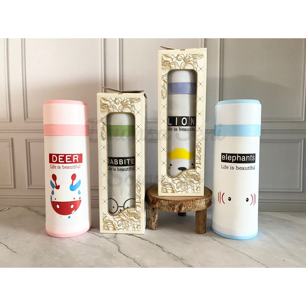 Souvenir Botol Minum Kaca Motif Animal Botol Tumbler Motif Karakter Unik Termos Kaca 450ml