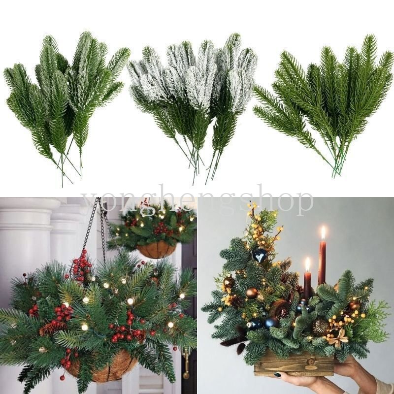 5pcs / set Daun Pinus Imitasi Bahan PVC Untuk Dekorasi Pohon Natal