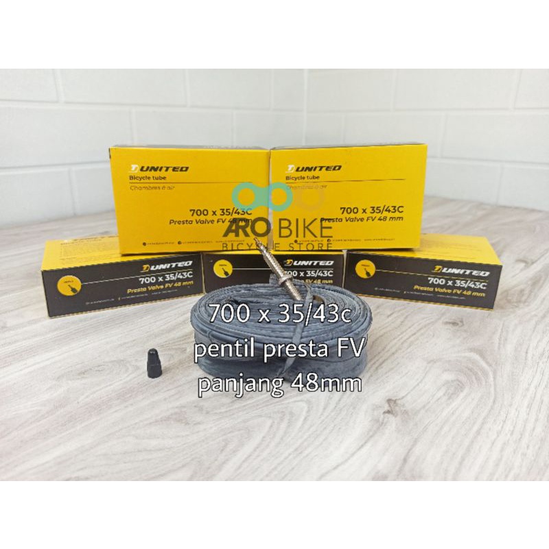Ban dalam sepeda gravel balap 700 x 35/43C United Presta valve FV 48mm