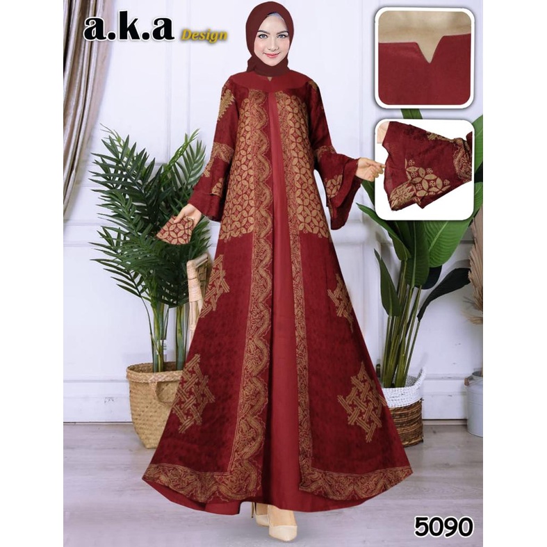 Sauna_Fashion.id / Gamis Batik Viscose Kombinasi Semi Sutra Kancing Depan Pakaian Modern Pesta Konda