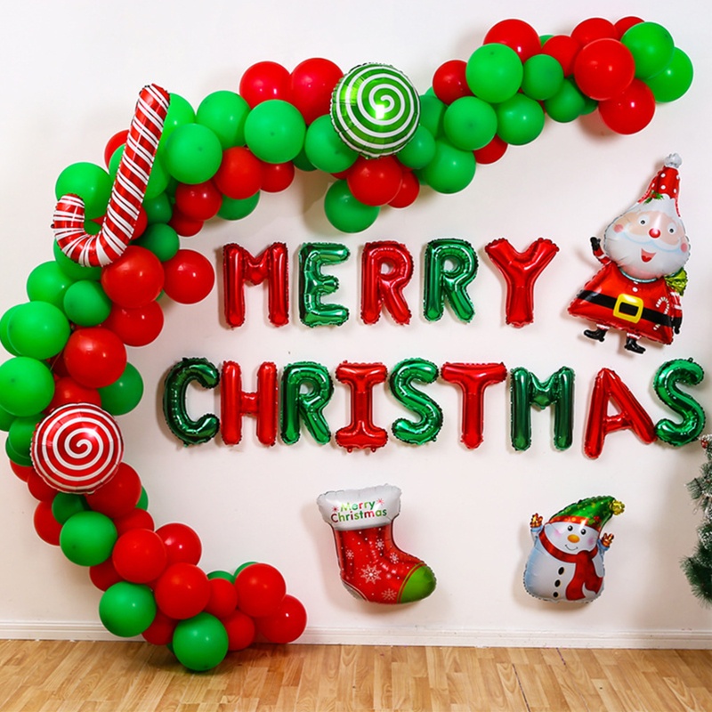 163pcs / set Balon Desain Santa Claus Elk Tree Merry Christmas Untuk Dekorasi Rumah