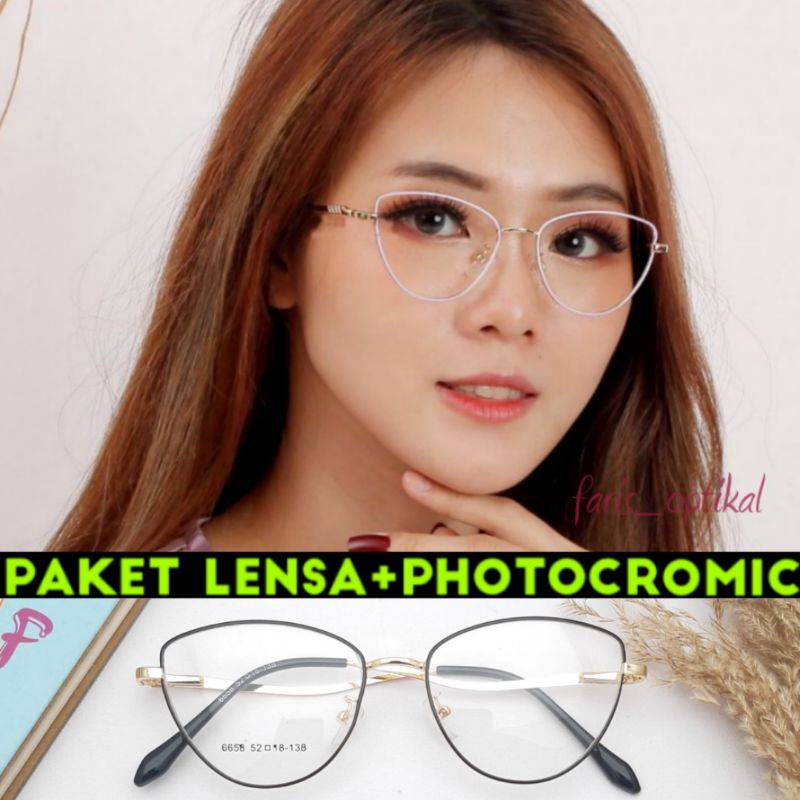 kacamata CAT EYE  PHOTOCROMIC minus antiradiasi (paket frame+lensa) 6658 kacamata
