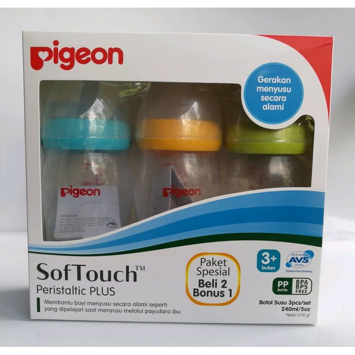 Pigeon Peristaltic Plus Wideneck Bottle PROMO 240ml x 3pcs
