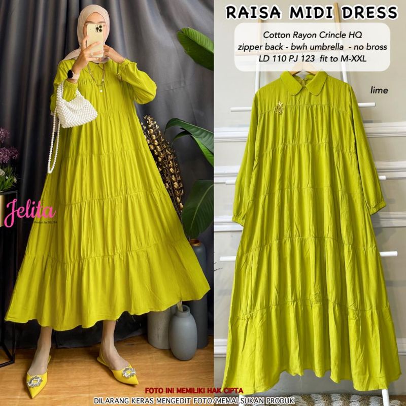 RAISA MIDI DRESS POLOS SUSUN 5 RAYON CRINCLE JELITA PREMIUM QUALITY MUSLIM