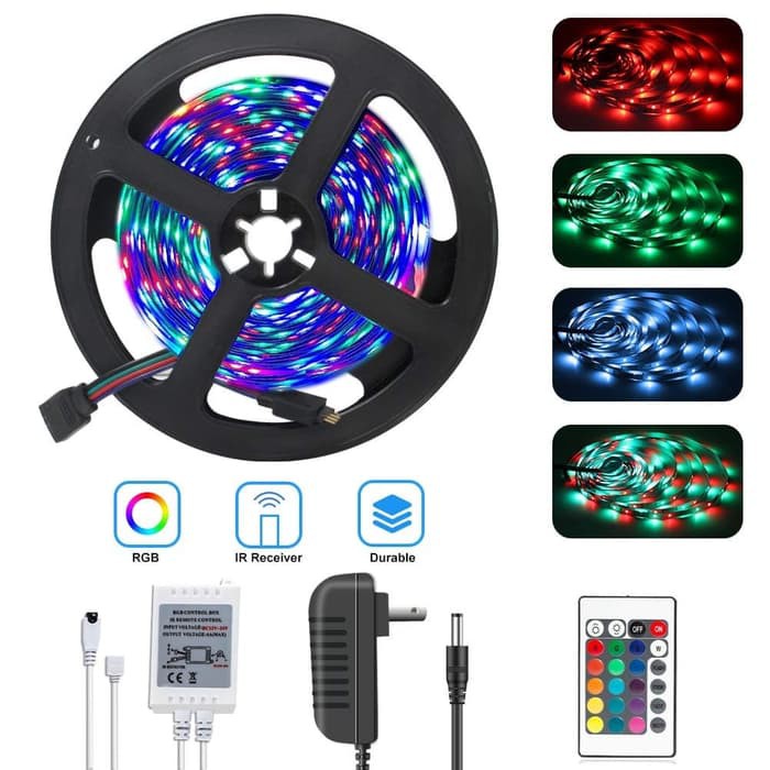 Lampu Led Strip Lights SMD 3528 RGB Flexible Complete REMOTE+ADAPTOR+MODUL Lengkap