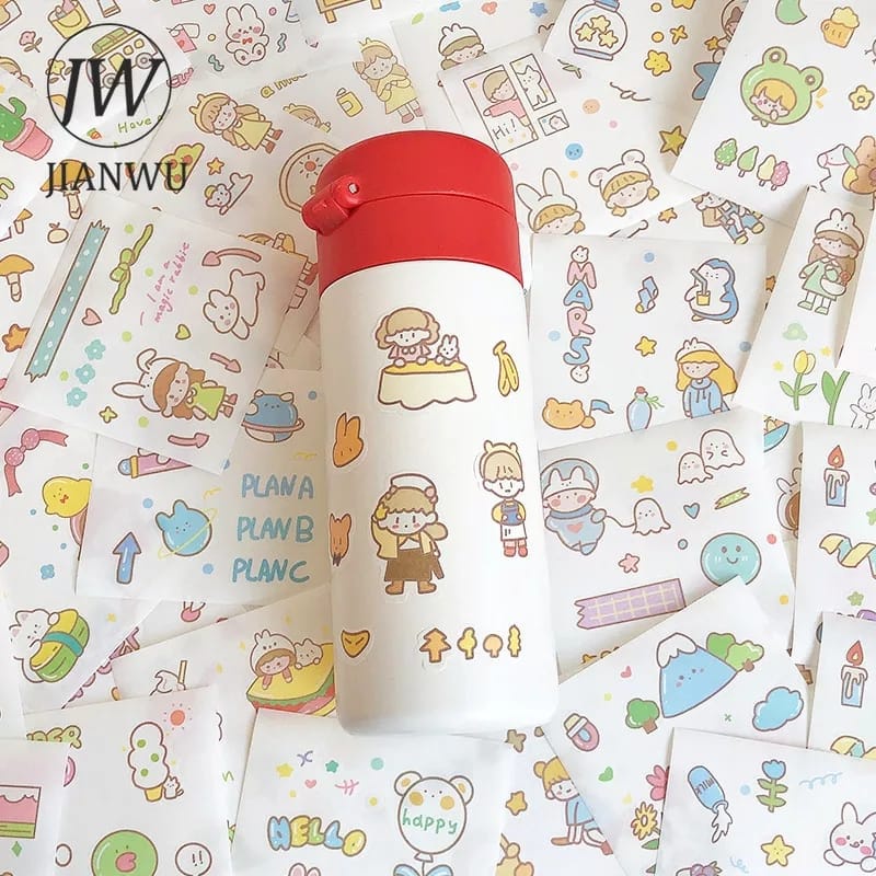 100 lembar 1box Sticker Motif Kartun Kawaii Sticker Lucu Scrapbook DIY