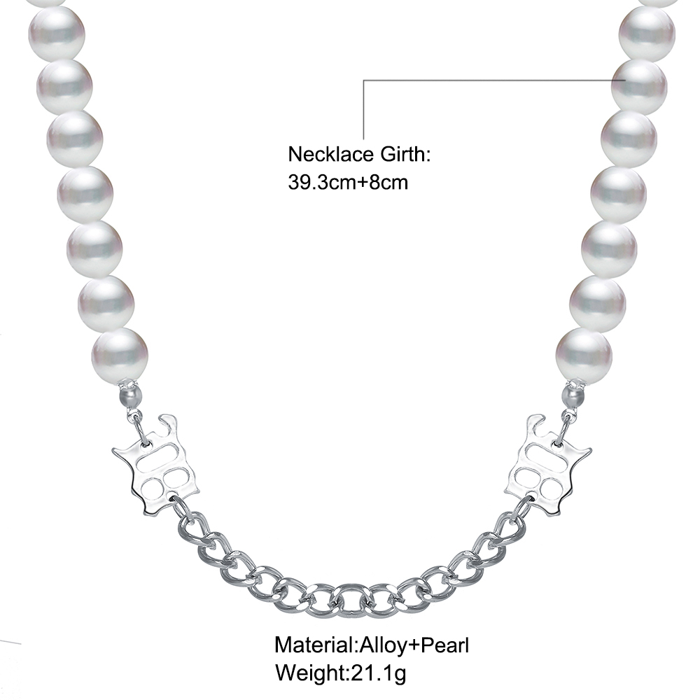 AY(CN) Retro Fashion Pearl Necklace Creative Letter Pendant Choker Elegant Silver Chain Jewelry Accessories Gift