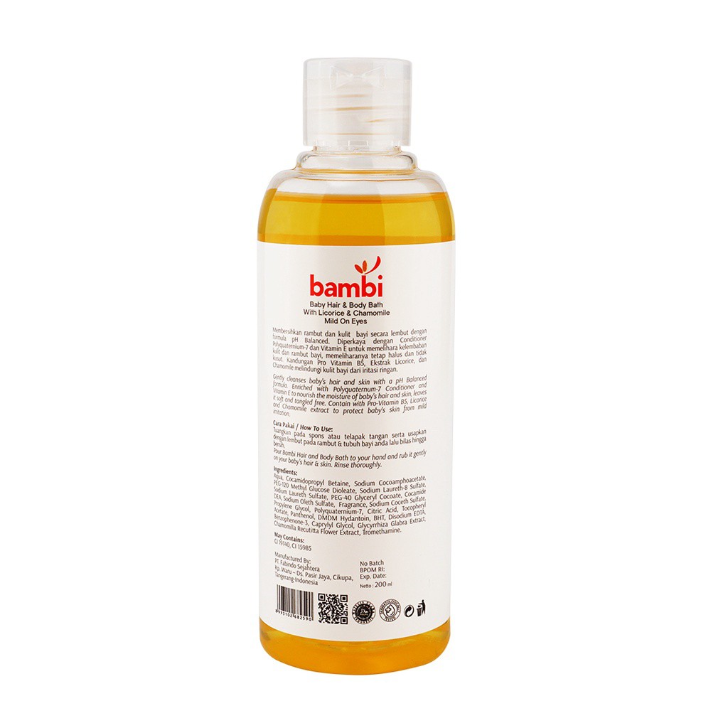 Bambi Hair &amp; Body Bath with Licorice &amp; Chamomile 200mL | Sabun Mandi Bayi