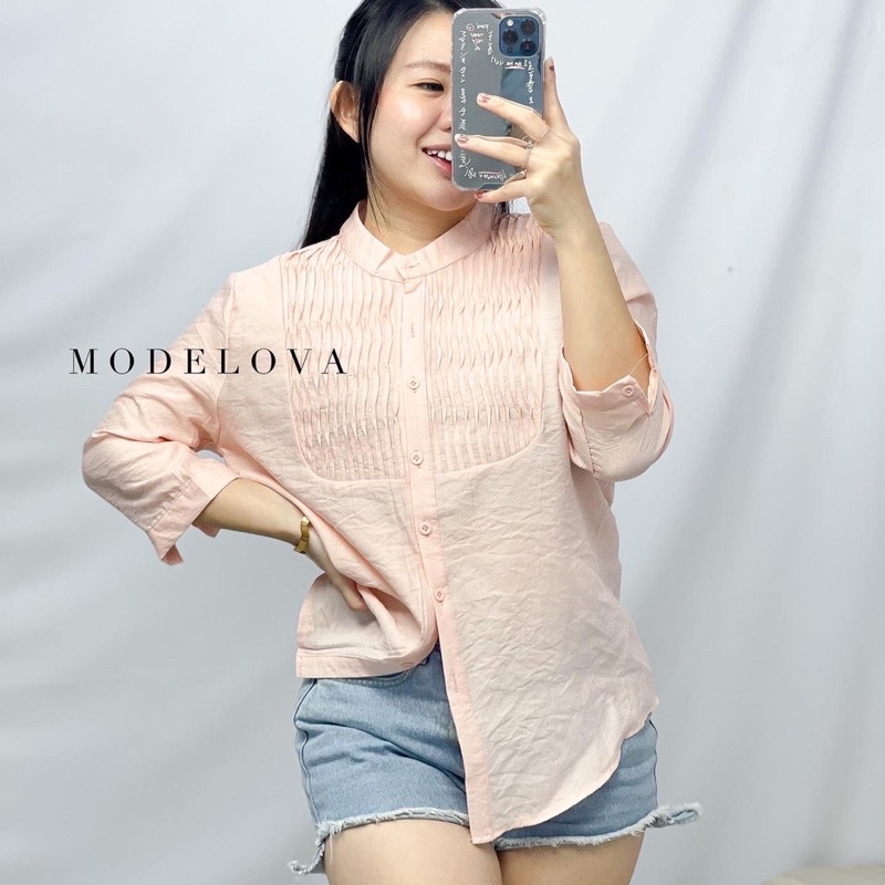 MDLV - 5292# Dorrisa Pleated Bust Top Blouse Korea Blouse Premium Blouse Import Fashion Import