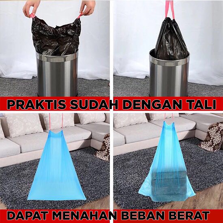 KANTONG PLASTIK SAMPAH DENGAN TALI BANYAK VARIAN WARNA / KANTONG SAMPAH SERBAGUNA WARNA