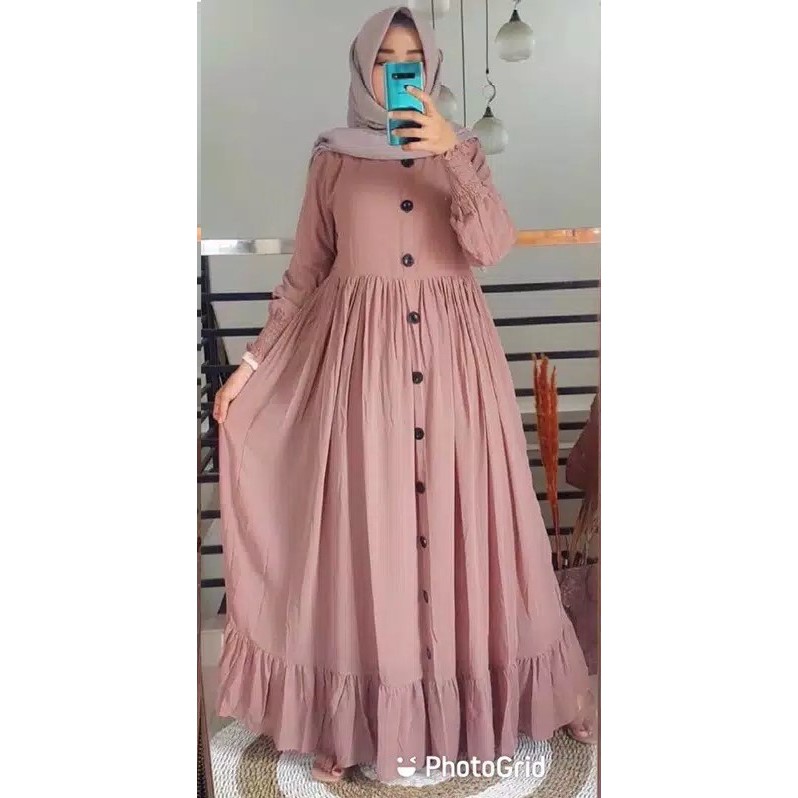 Plain Dress / Size M L XL XXL Maxi Dress Bisa COD Gamis Jumbo  Busui Wanita AL-Moka