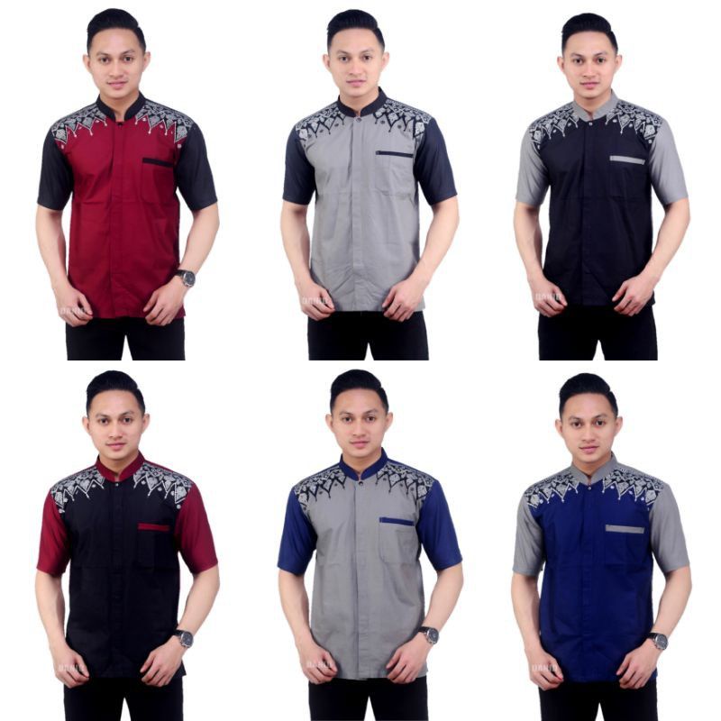 Koko Bordir Kombinasi Batik Lengan Pendek/bahu koko pria Lengan Pendek