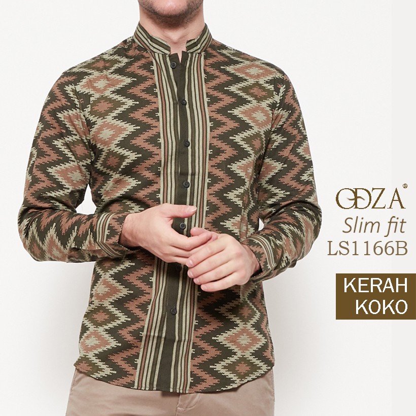 Odza Batik  Pria Lengan  Panjang  Slim Fit Kemeja Fashion 