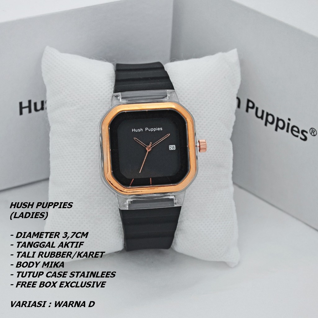 JAM TANGAN WANITA HUSH PUPPIES TALI RUBBER BODY SEGI TANGGAL AKTIF