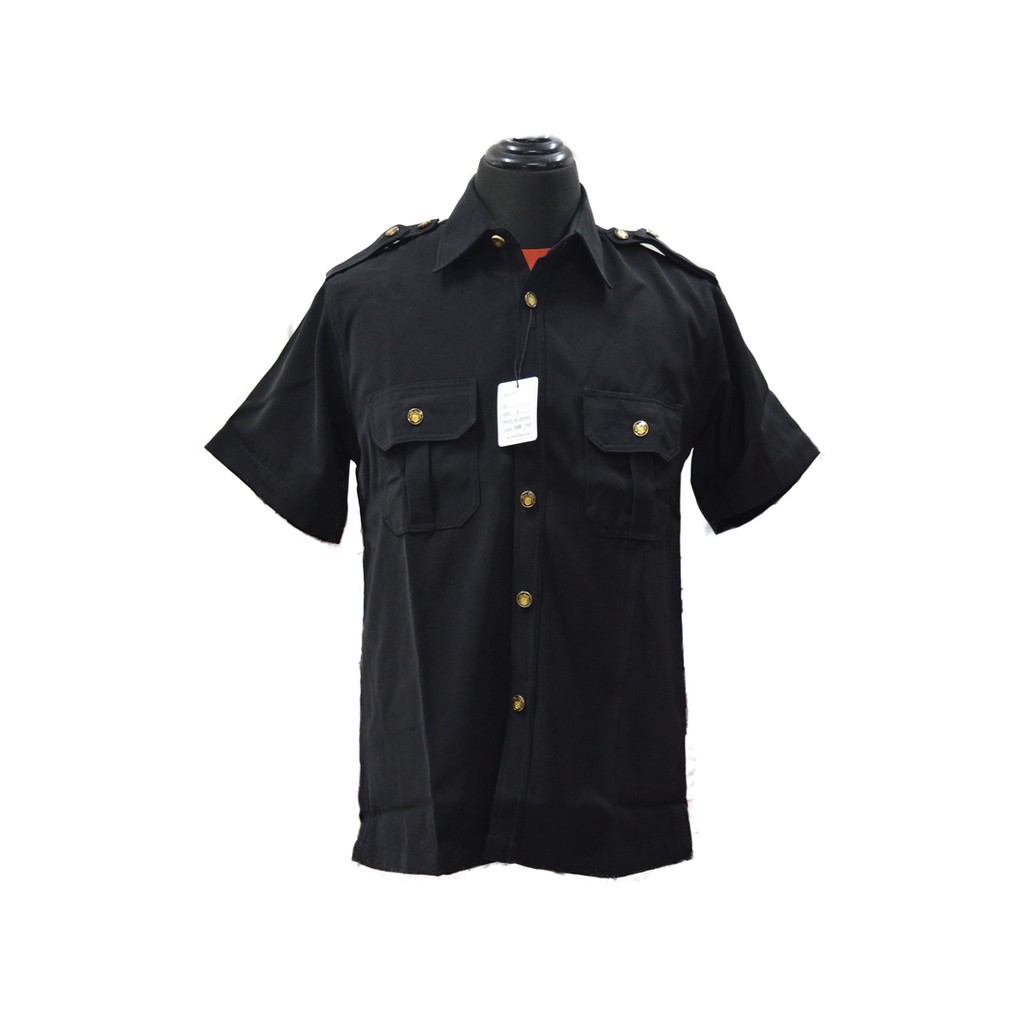 Baju Stelan Safari Satpam Sec Baju / Kemeja Safari Hitam Supir / Security High Twist Lengan Pendek