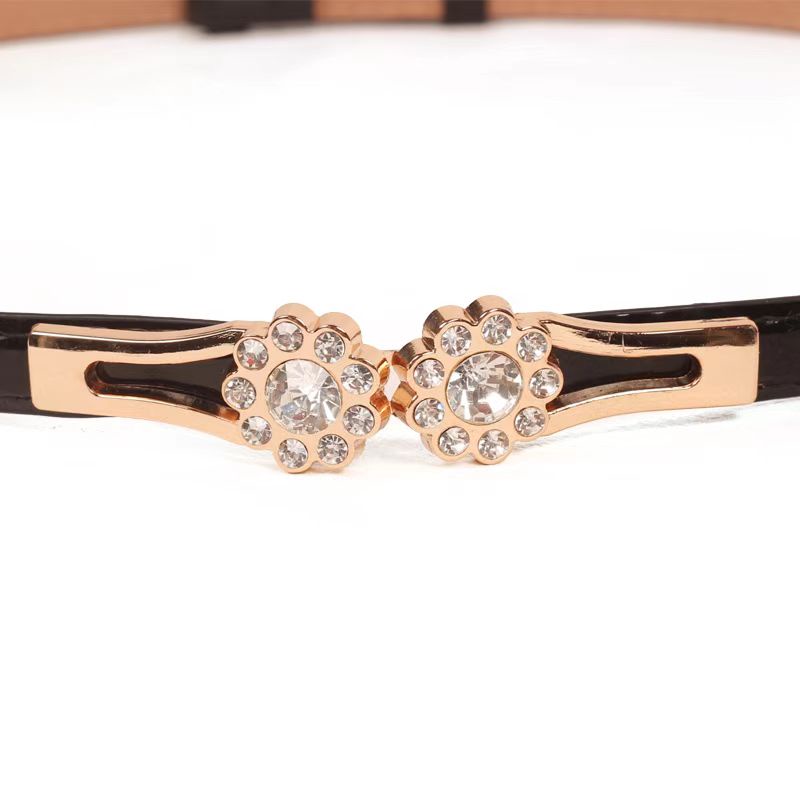 (Hello Girl) YD6 Ikat Pinggang Wanita Polos Thin Belt Bunga Permata Korea Import