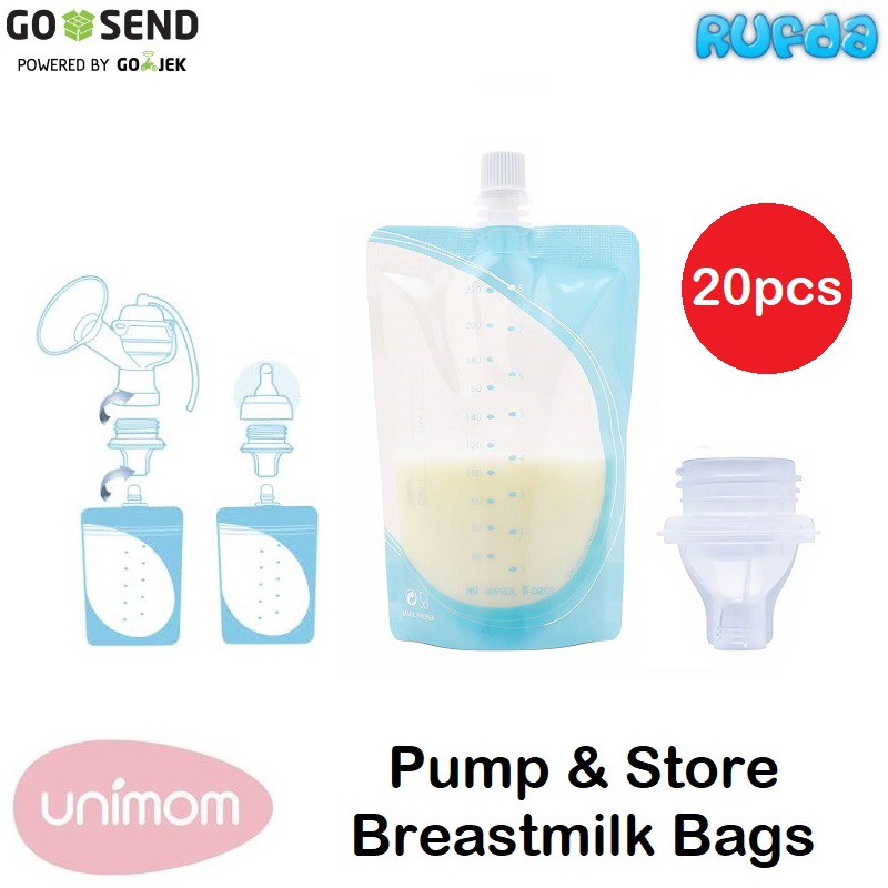 Unimom 20pcs Pump Store Breastmilk Bags Kantong ASI Bisa Dipasang Pompa