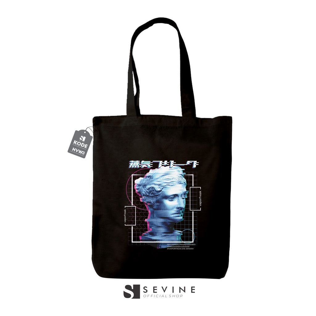 Sevine Totebag Fashion Tas Tote Bag Hitam Resleting Pria Wanita Laptop Kuliah Retro Vaporwave - HVW3