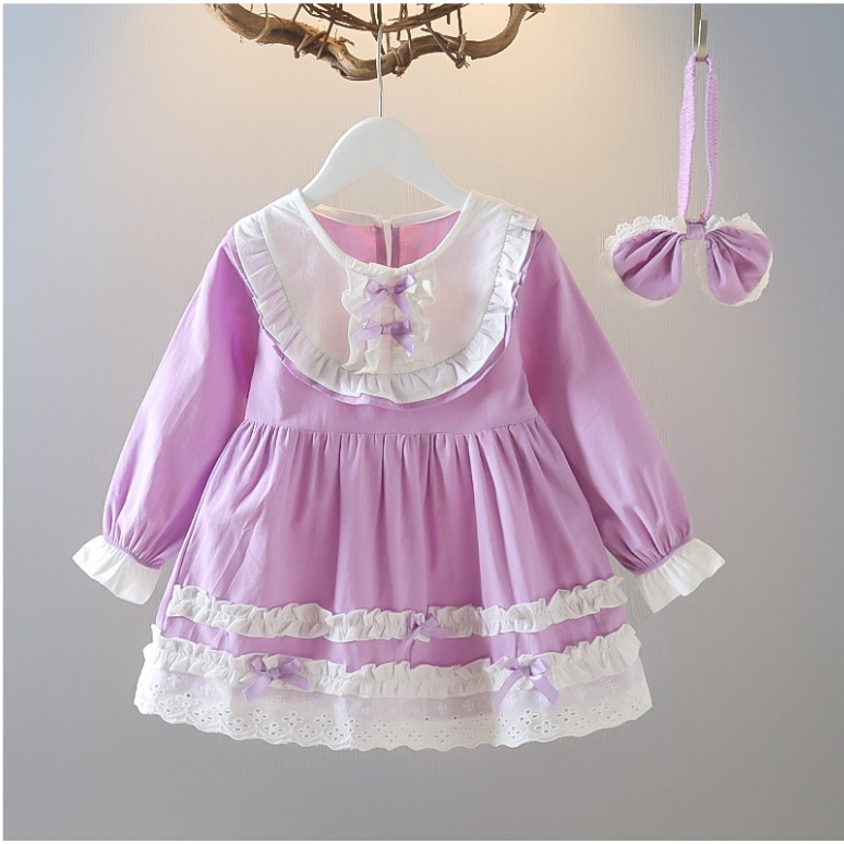 babyfit LOVELY RIBBON baju dress lengan panjang set bando anak perempuan ha-m527