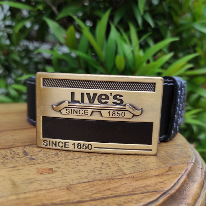 Gesper LIVE'S Kuningan Ikat Pinggang Pria lapis Kulit Cantol Mewah Sabuk Pria Semi Kulit High Class