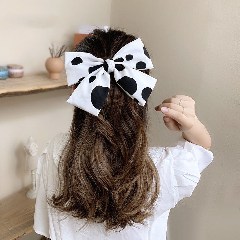 Jepit Rambut Pita Besar Polkadot Wanita Gaya Korea Aksesoris Rambut Fashion Import