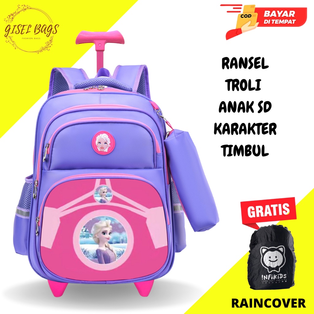 GB-Tas ransel troli anak perempuan SD tas ransel troli import gratis kotak pensil