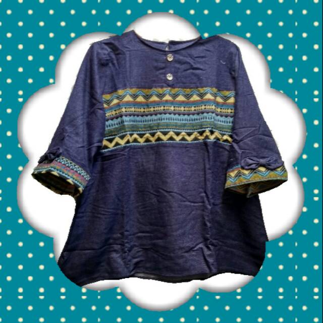 Atasan wanita denim mix songket blouse fashion muslim kekinian modern baju grosir murah tanah abang