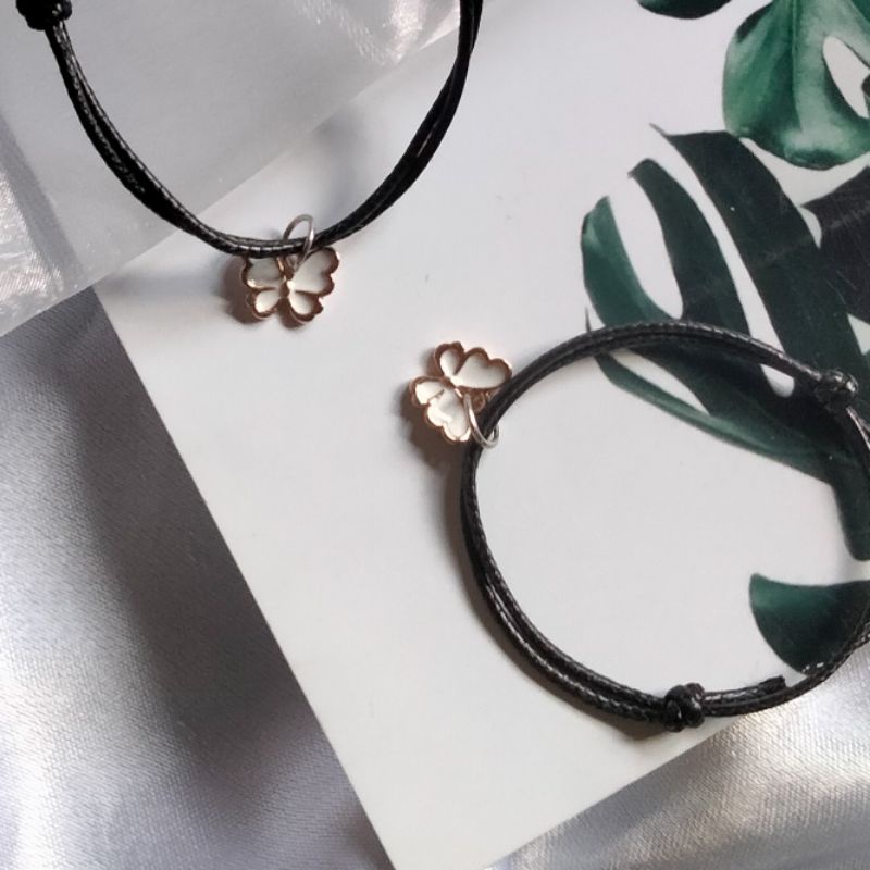 Gelang Kupu Putih Butterfly Tali Satin Hitam