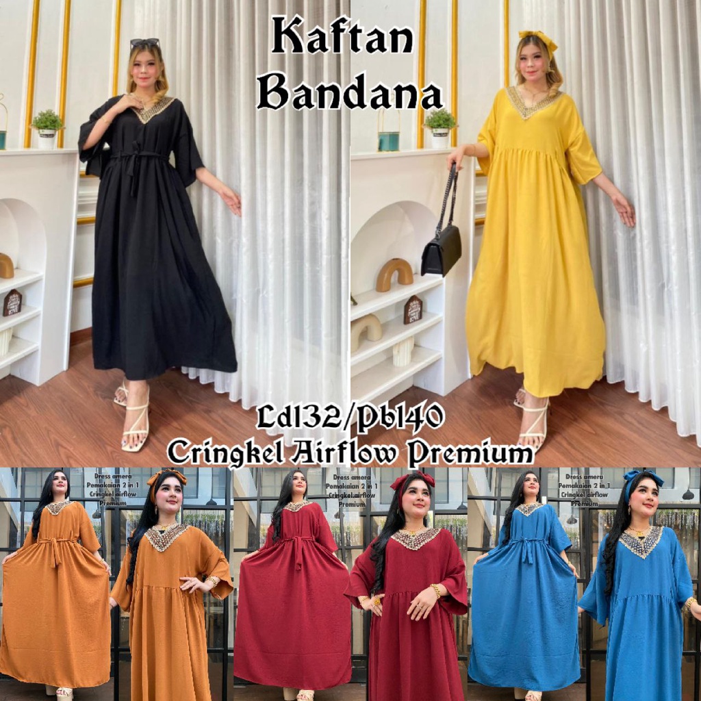 Baju Dress Daster Gamis Kaftan Polos Crinkle Crincle Wanita  Jumbo Premium Terbaru Modern Busui Keki
