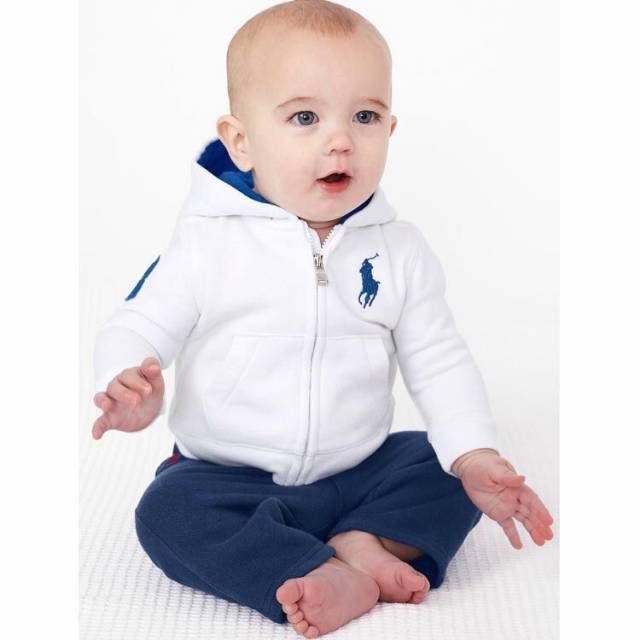 Set setelan baju jaket hangat hoodie cotton polo putih navy impor anak bayi laki laki cowok murah