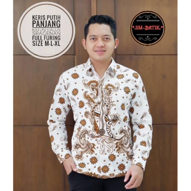 SM Batik - Keris Putih - Pakaian Pria - Lengan Panjang - Katun Halus Sragenan - Full Furing - Origin