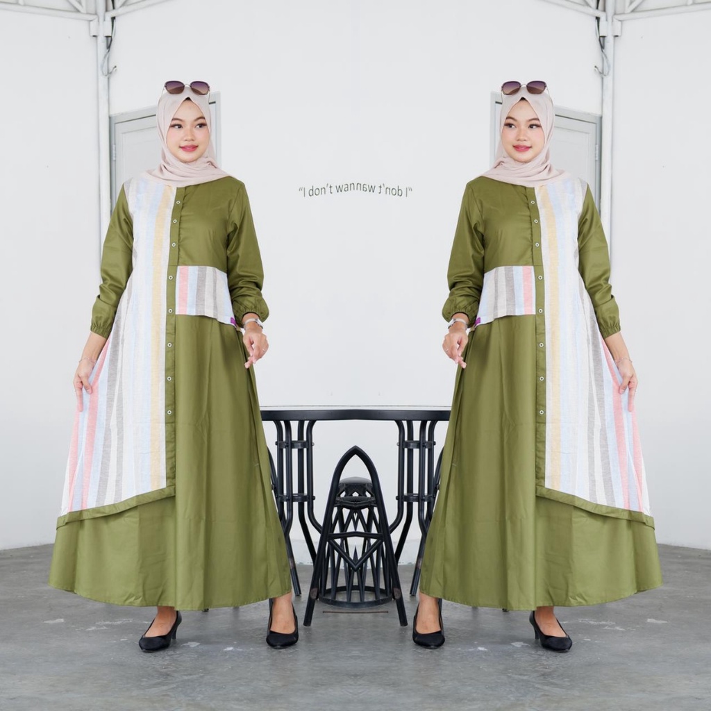 Gamis Khalisa Katun Toyobo Kombinasi Layer Salur Gamis Busui