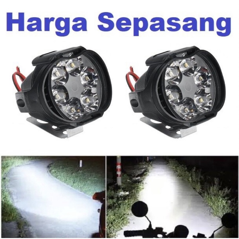 SEPASANG Lampu Tembak Sorot 6 Mata LED Spion motor 6 watt 12 volt