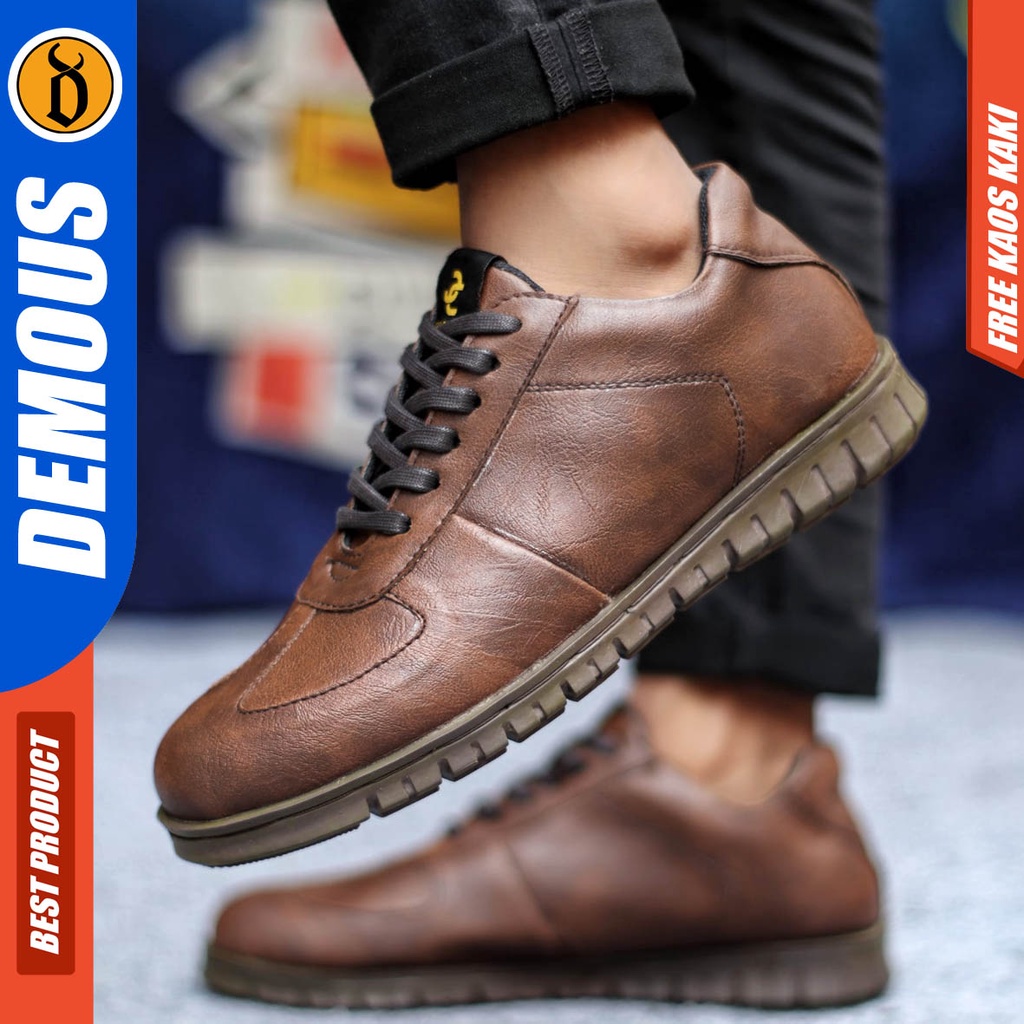 Sepatu Formal Kasual Pria Kulit Pu Pantofel Kerja Hitam Coklat Demous Pedra