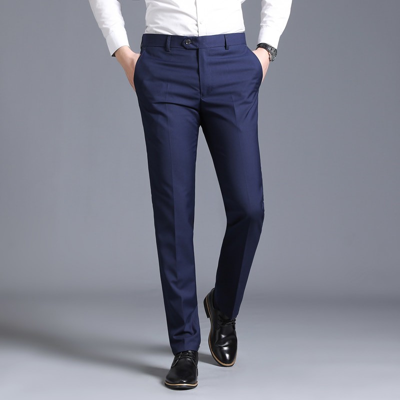 CELANA SLIMFIT PRIA - CELANA KANTOR PRIA KERJA WARNA NAVY HIGH TWIST NIKAYU