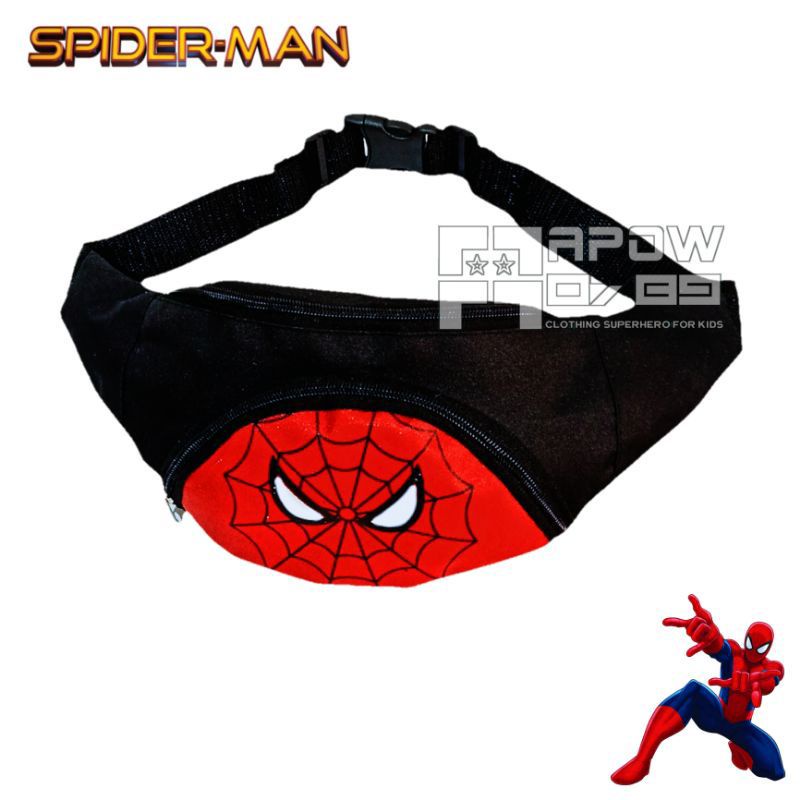 Waistbag anak canvas karakter spiderman 2 in1 - tas + topi