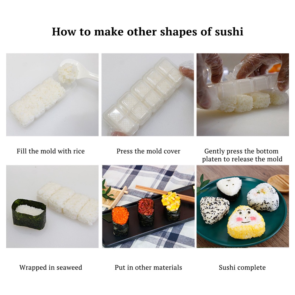 5 Roll Cetakan Sushi Bento Onigiri Bentuk Segitiga Persegi Non Stick Gaya Jepang