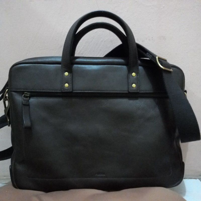 Tas Laptop Fossil Haskell Leather Top Zip Workbag 